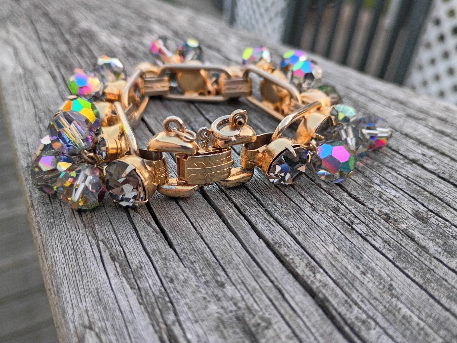 Vintage Unsigned JULIANA DeLizza Elster D&E Crystal Cluster 5 Link Bracelet