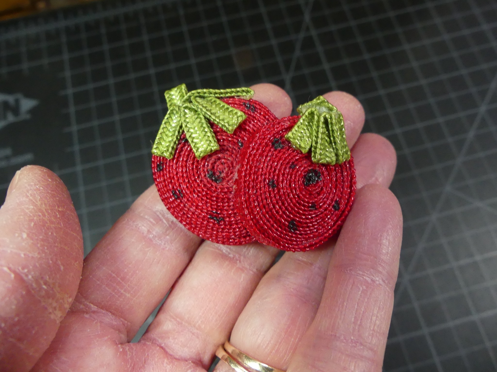 Vintage Beautiful Straw Red Strawberry Brooch 90’s 1 1/2″