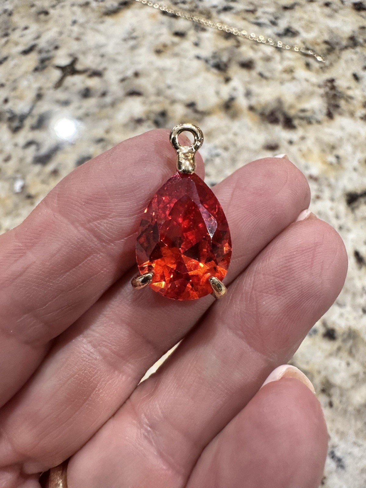 Orange Pear Cut Gemstone Pendant