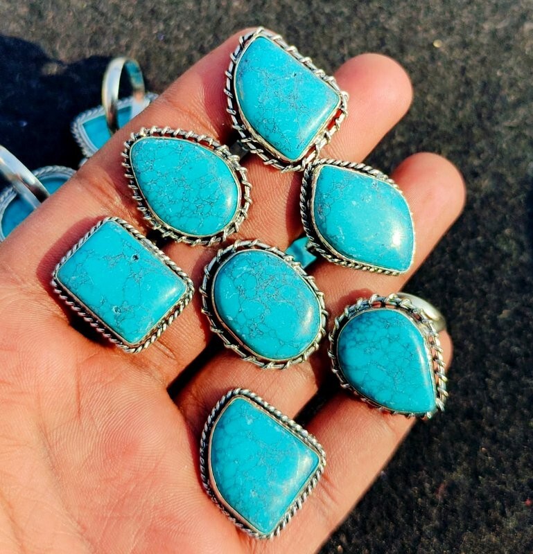 “Wholesale Lot of Turquoise Gemstone Rings – 925 Sterling Silver Plated Jewelry”