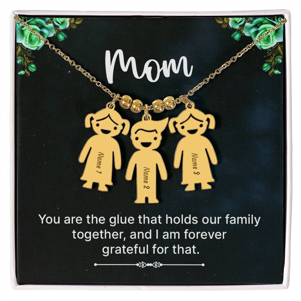 Engraved Kid Charm Mom Necklace, Personalized Children’s Name Pendant, Custom Mo