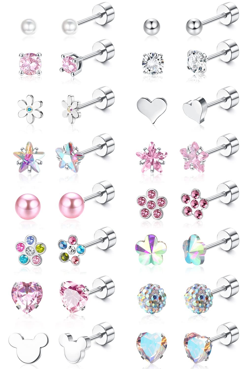 Jstyle 16 Pairs Hypoallergenic Earrings For Girls 6 millimeters, Colorful