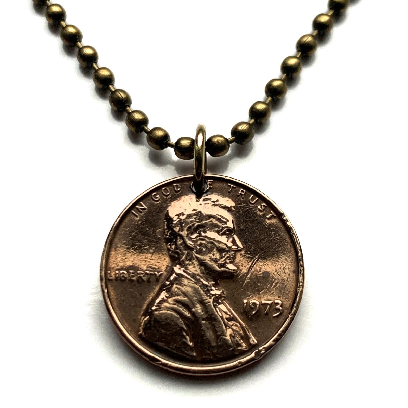 1973 US Penny coin pendant Abraham Lincoln Kentucky Gettysburg Washington 003934