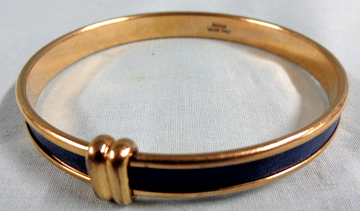 2 Milor Italy Bronze Cowhide Leather Inlay Bangle Bracelet BLUE and BROWN