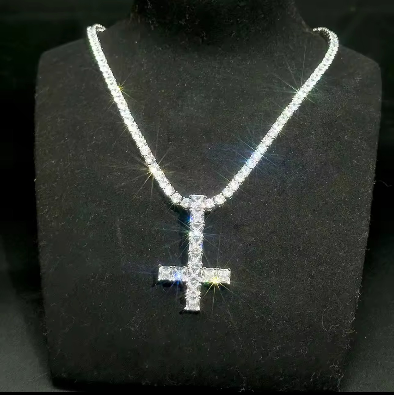 Upside Down Cross Chain Necklace Playboi Cart Opium Diamond Tennis Chain Pendant