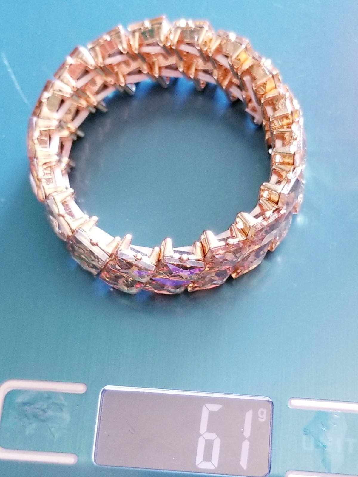 Topaz Gold Rhinestone Stretch Bracelet Statement Drag Pageant Prom Bridal