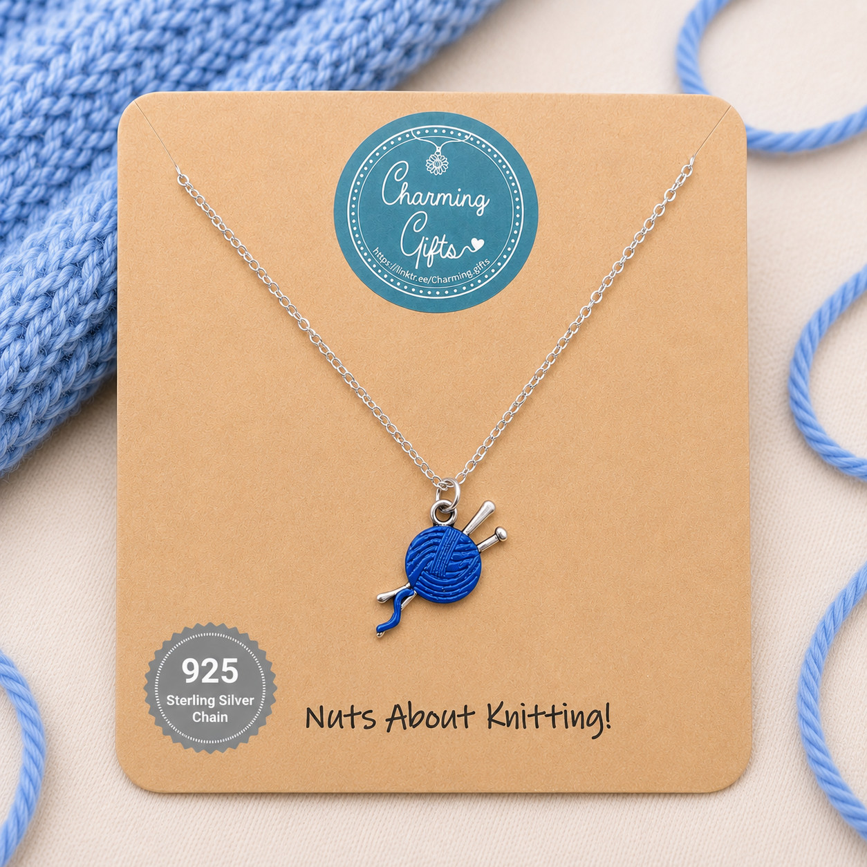 Blue Knitting Jewellery – Hand-Painted Tibetan Silver Charms, Choice of Findings