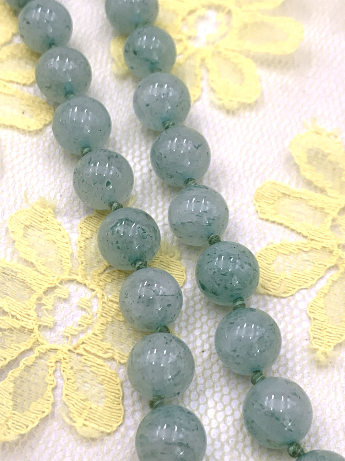 Green 10mm Aventurine Quartz Beaded Necklace Hand Knotted 10mm Round Strand 32″
