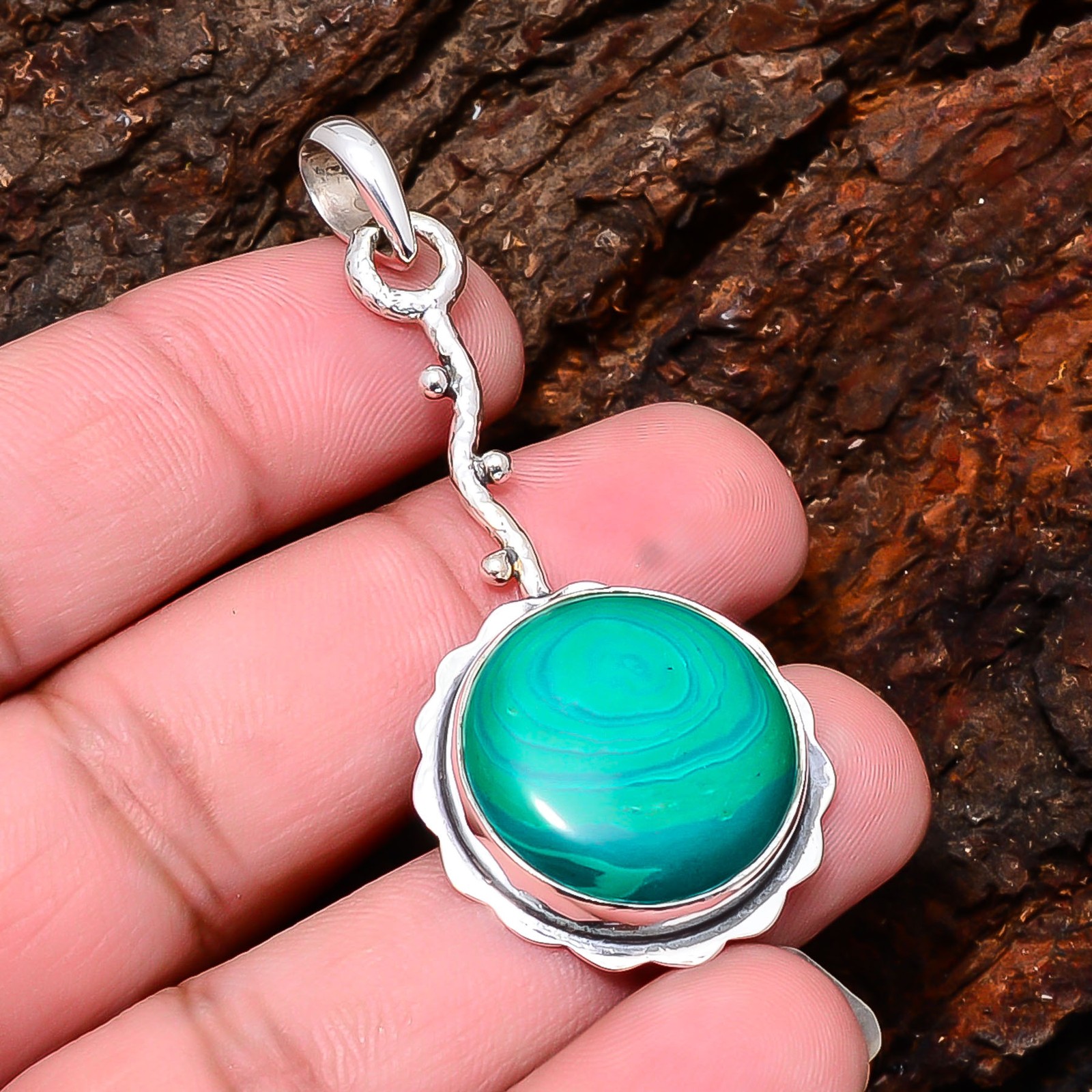 Malachite Designer Handmade 925 Sterling Silver Pendant 2.15″ P10688125621