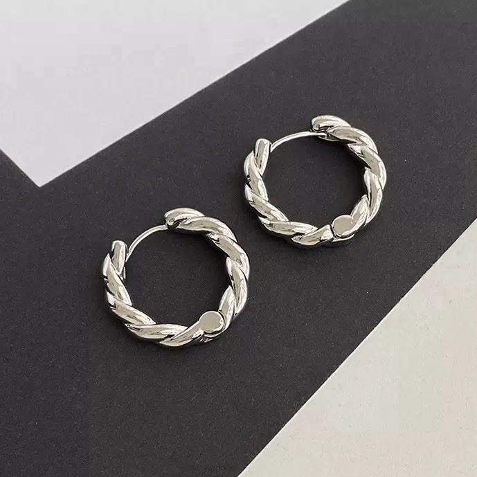 15mm Twisted Hoop Earrings 925 Silver Braided Rope Huggie Earrings for women 441