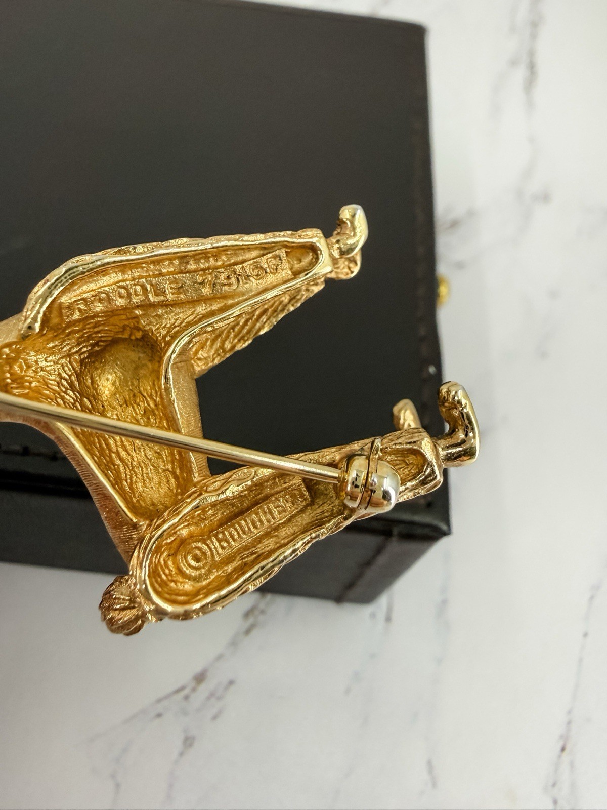 Vintage Marcel Boucher Poodle Brooch Pin 7919P GoldPlated Rhinestone Collar 1960