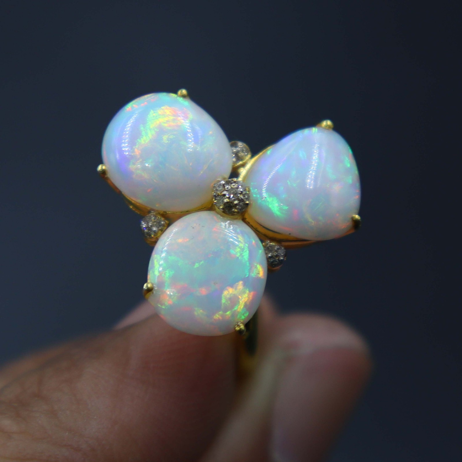 18k Gold Plated Silver Natural Ethiopian Opal Smooth Diamond Cut Ring Handmade