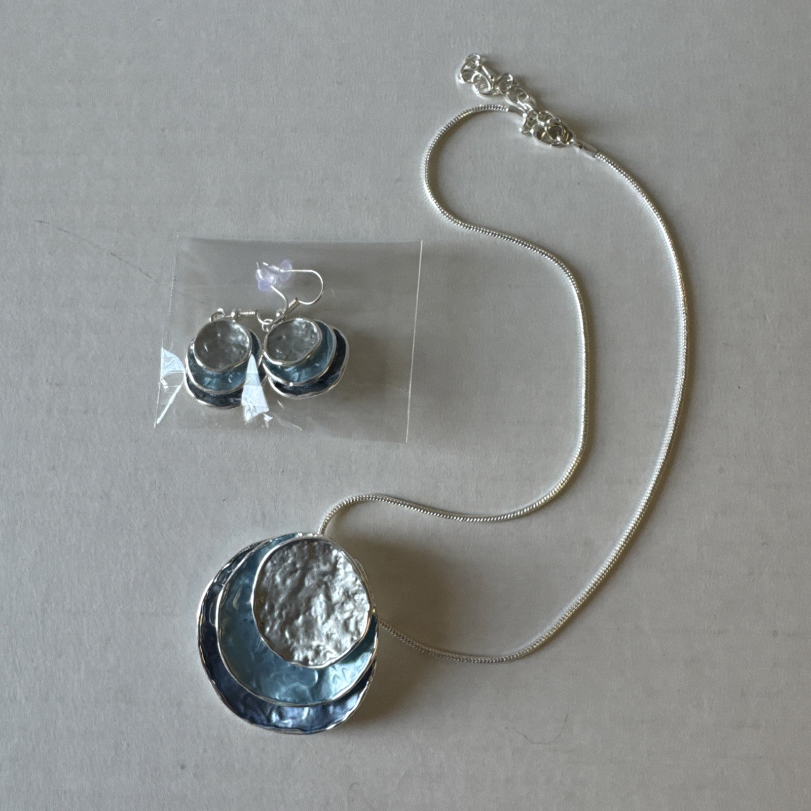 Retro Bohemian Earrings And Necklace Silver & Shades Of Blue