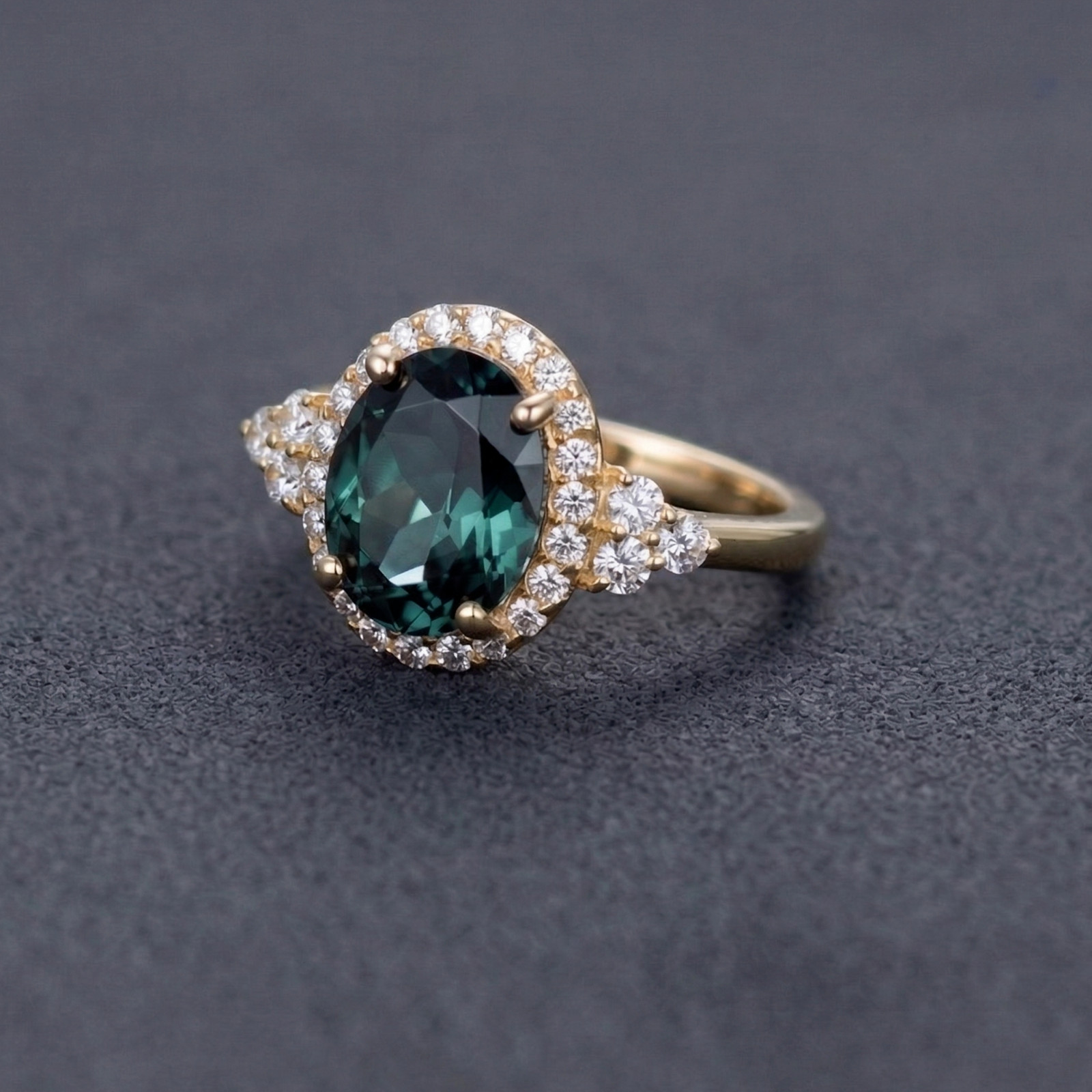 925 Sterling Silver Oval Alexandrite Gemstone & CZ Halo Ring, June Birthstone