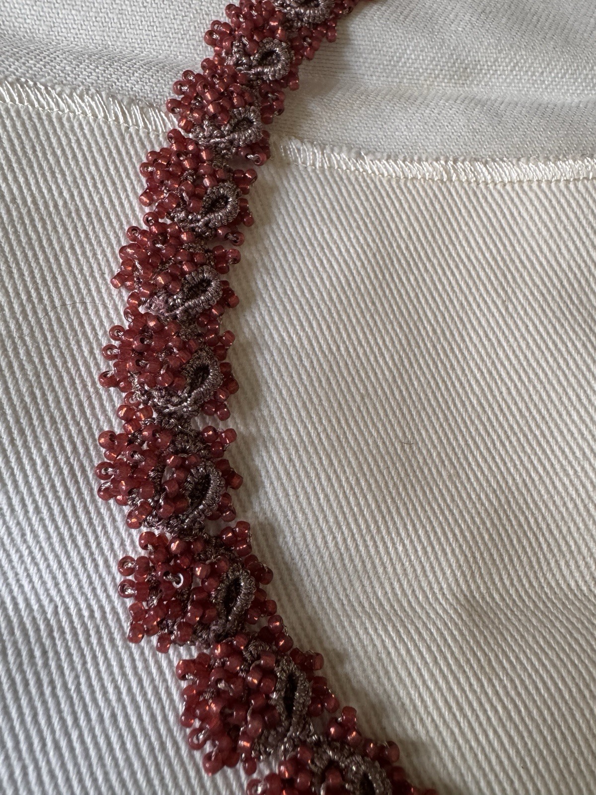 Lorina-Balteanu Red & Silver Glass bead lace collar in original packaging
