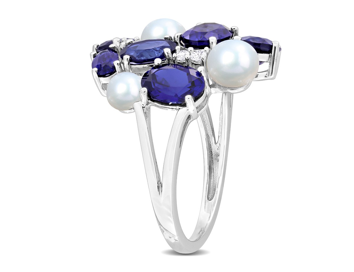 7.00 Carat (ctw) Lab-Created Blue and White Sapphire with Freshwater Cultured Pe