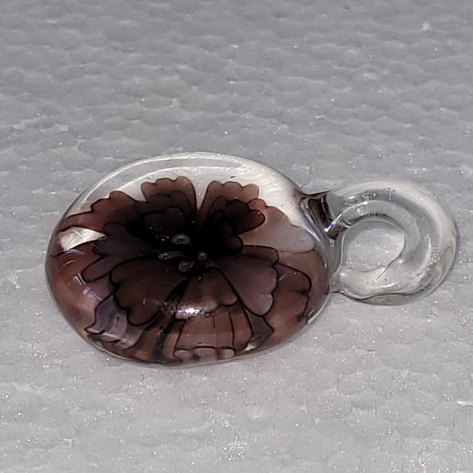 Vintage Mauve Green Flower Lampwork Glass Pendant Floral Implosion 16g