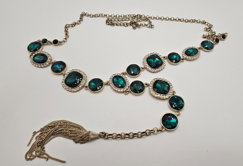 Emerald Oval square round faux glass stone set on gold tone hardware