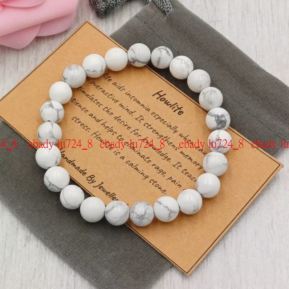 Howlite Bracelet Stretch Handmade Crystal Round Gemstone 4/6/8mm 7-8”