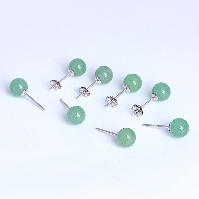 925 Sterling Silver Natural Green Jade Round Ball Bead Stud Earrings 8mm PE1
