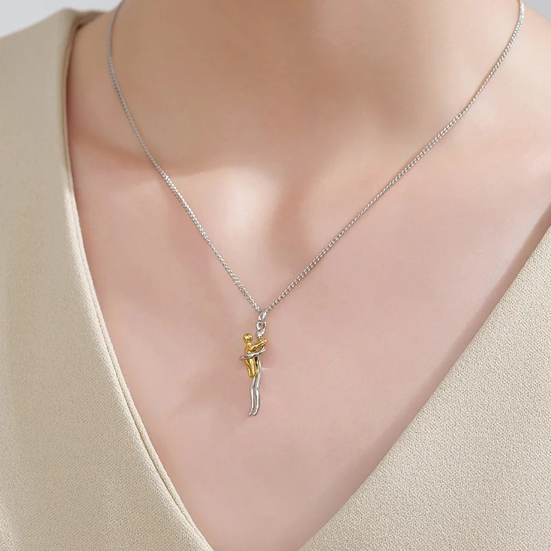 Mother Child Hugging Necklace Mother’s Day Gift for Mom Two Tone Pendant Gift