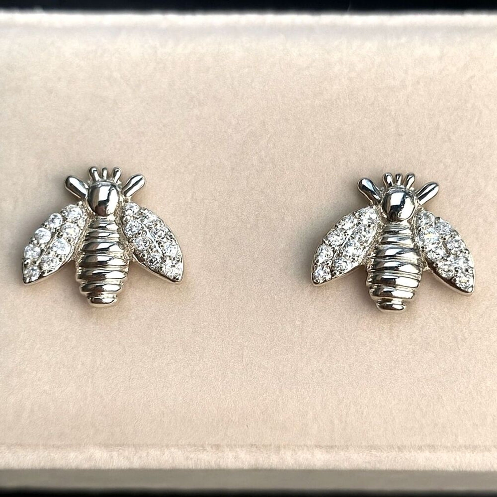 Silvertone Rhodium Plated Honey Bee Stud Nickel-Free Earrings