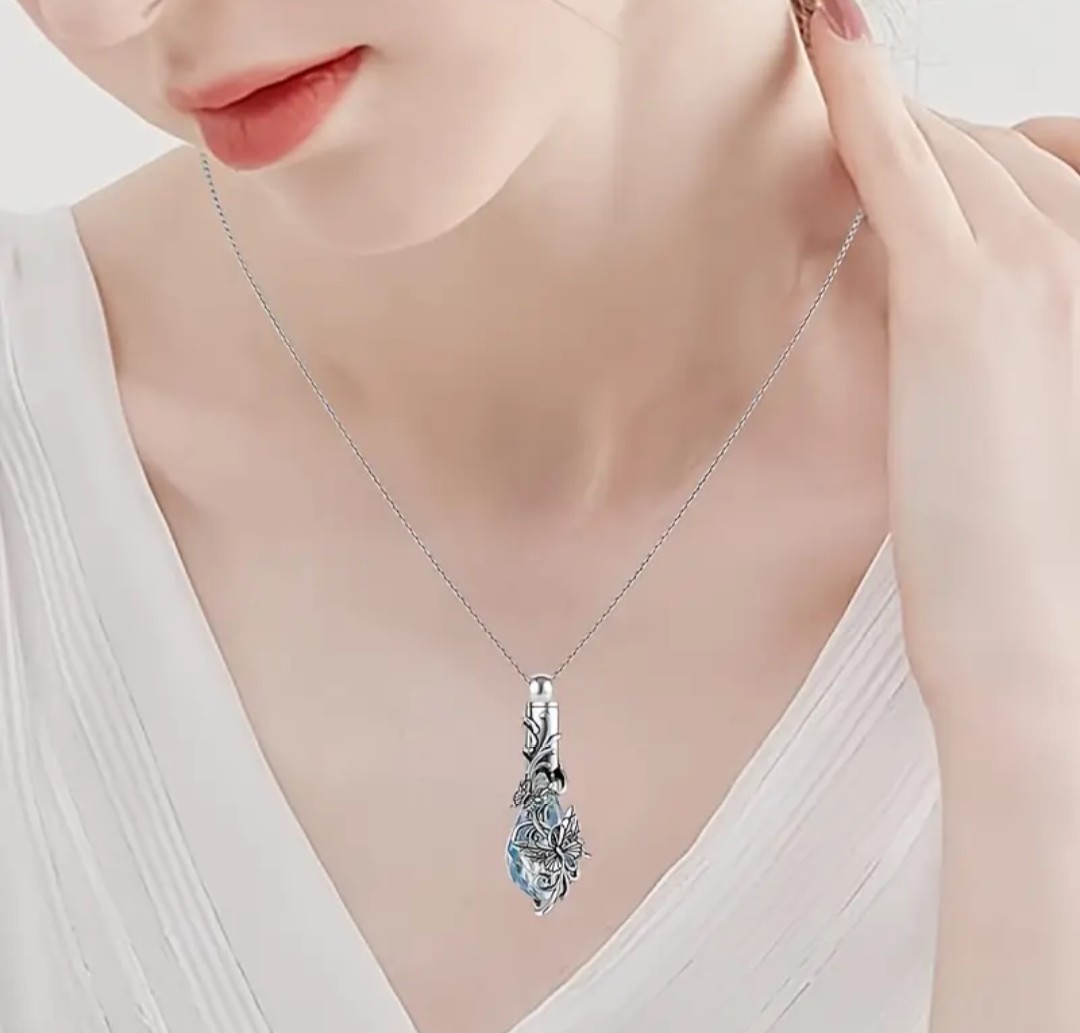 Cremation Jewelry Cylinder Urn Butterfly Stainless Necklace Pendant for Ashes
