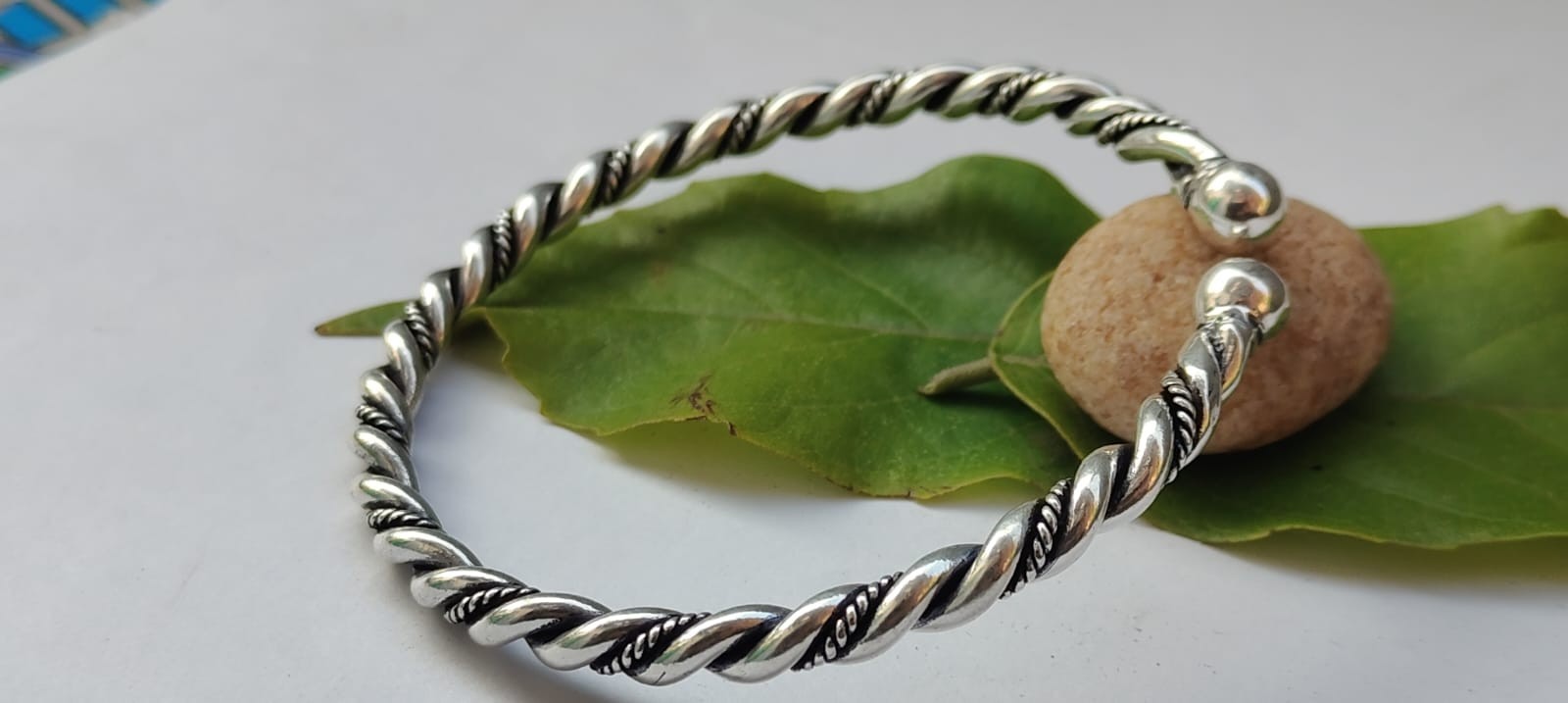 Handmade Twisted Silver Open Cuff Bangle, Minimal Rope Design Bracelet,