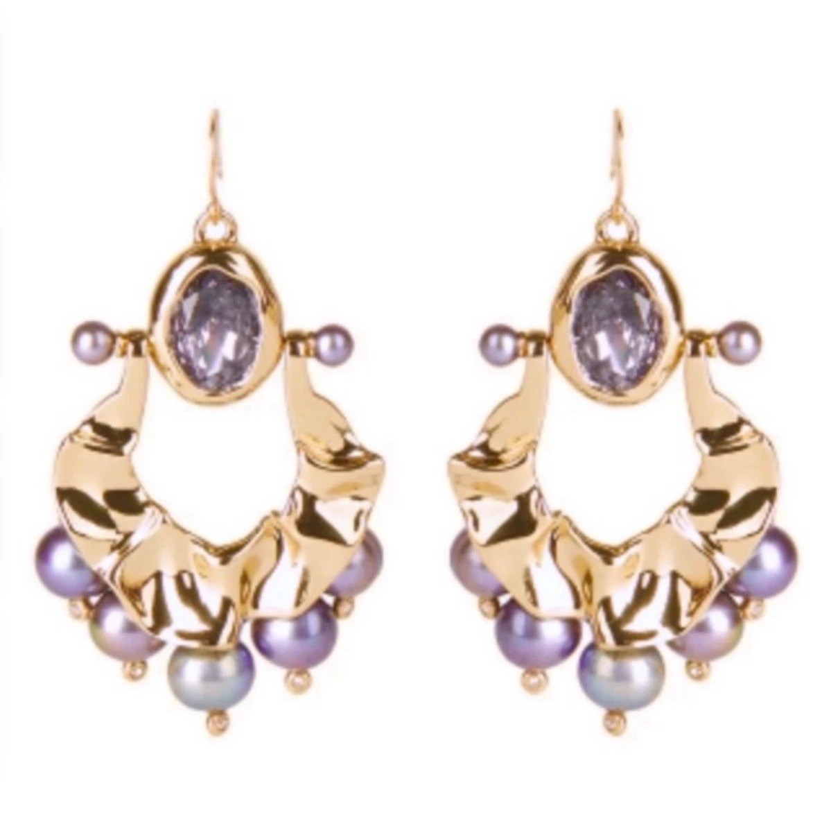 🆕 ALEXIS BITTAR Stunning Byzantine Pearl Studded Crumpled Drop Earrings-NWOT!