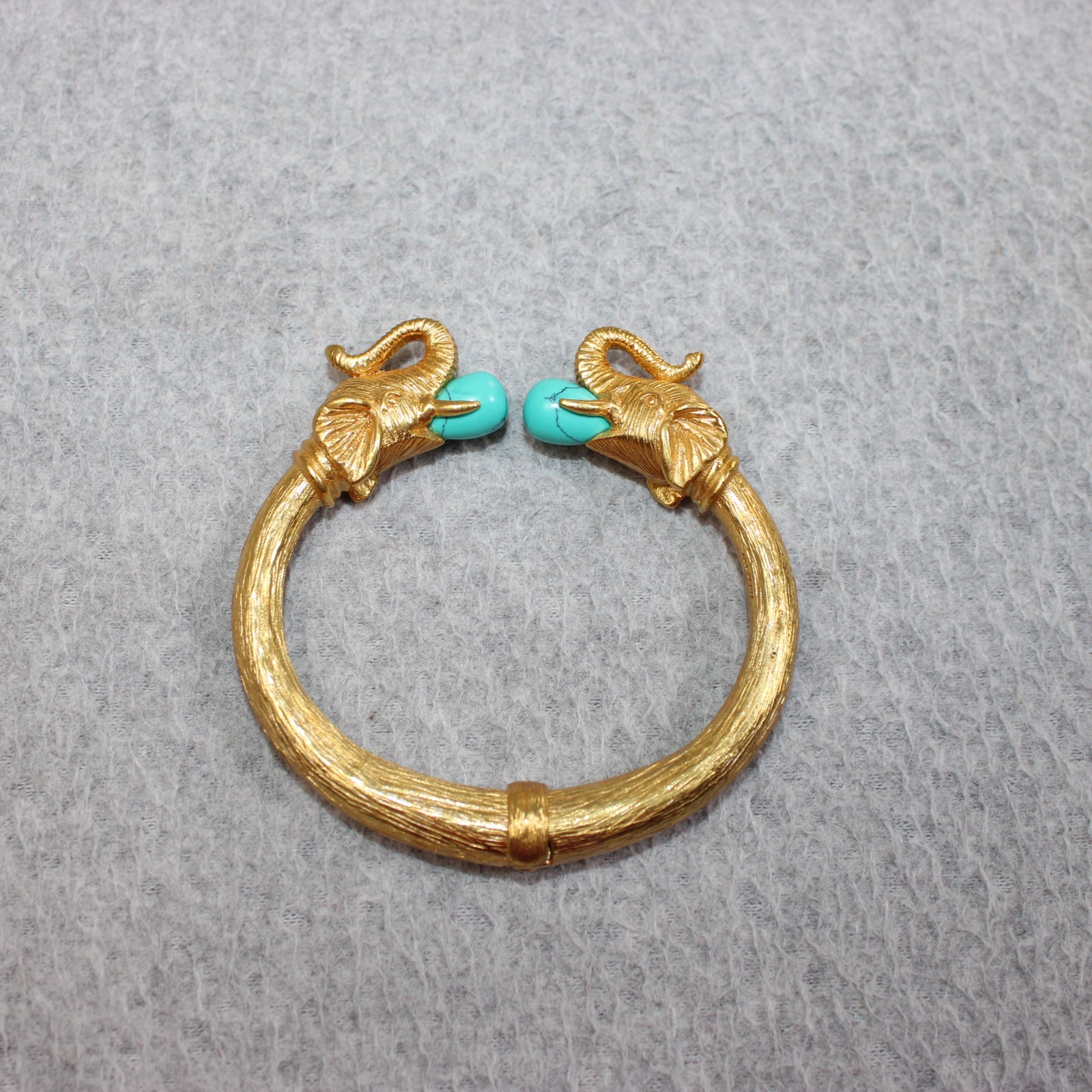 Julie Vos Elephant Turquoise Hinged Cuff Bracelet 24K Gold-Plated Bangle Boho
