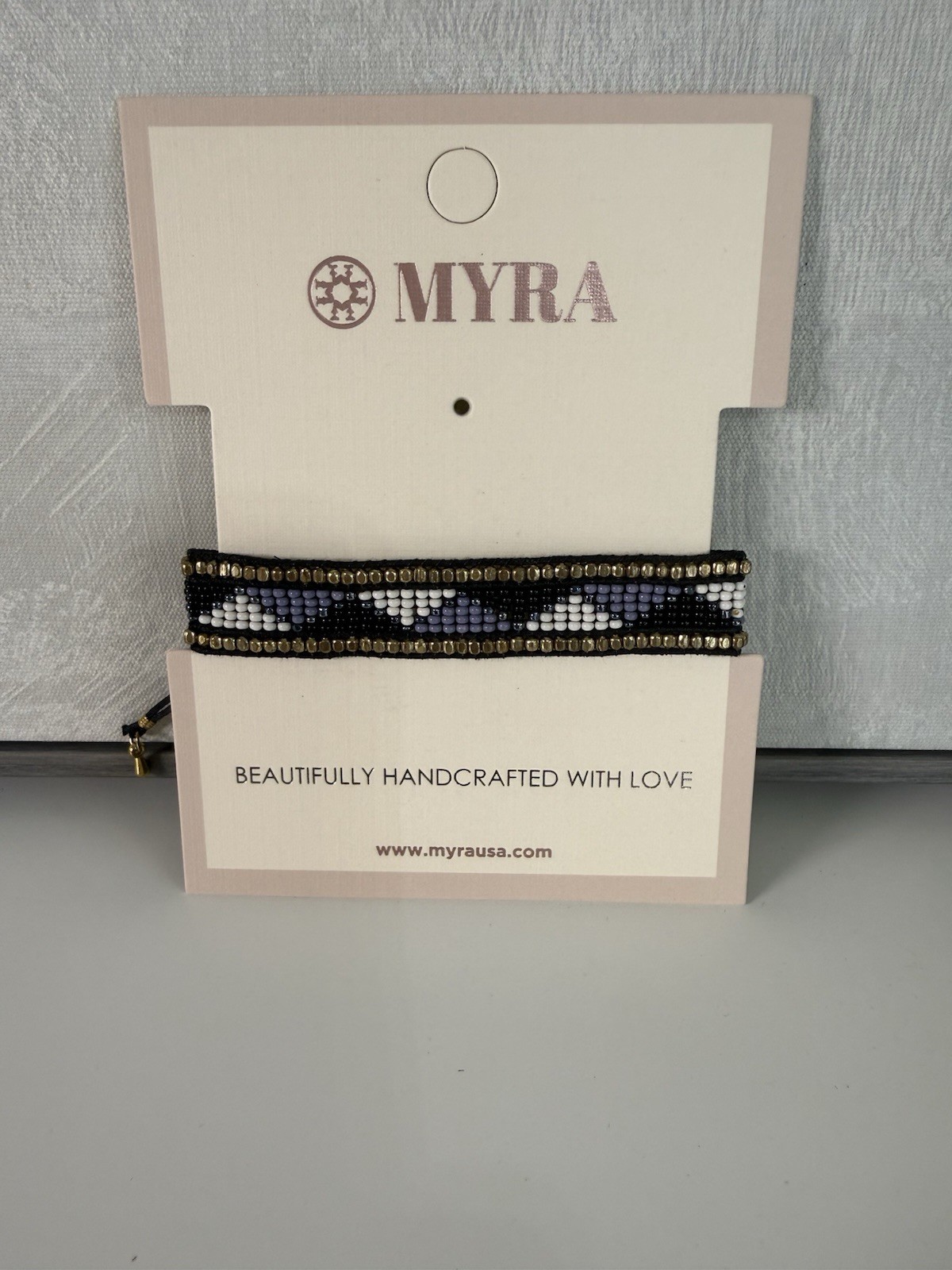 MYRA Beaded Adjustable Handcrafted Black Bracelet Brass Bolo Closure
