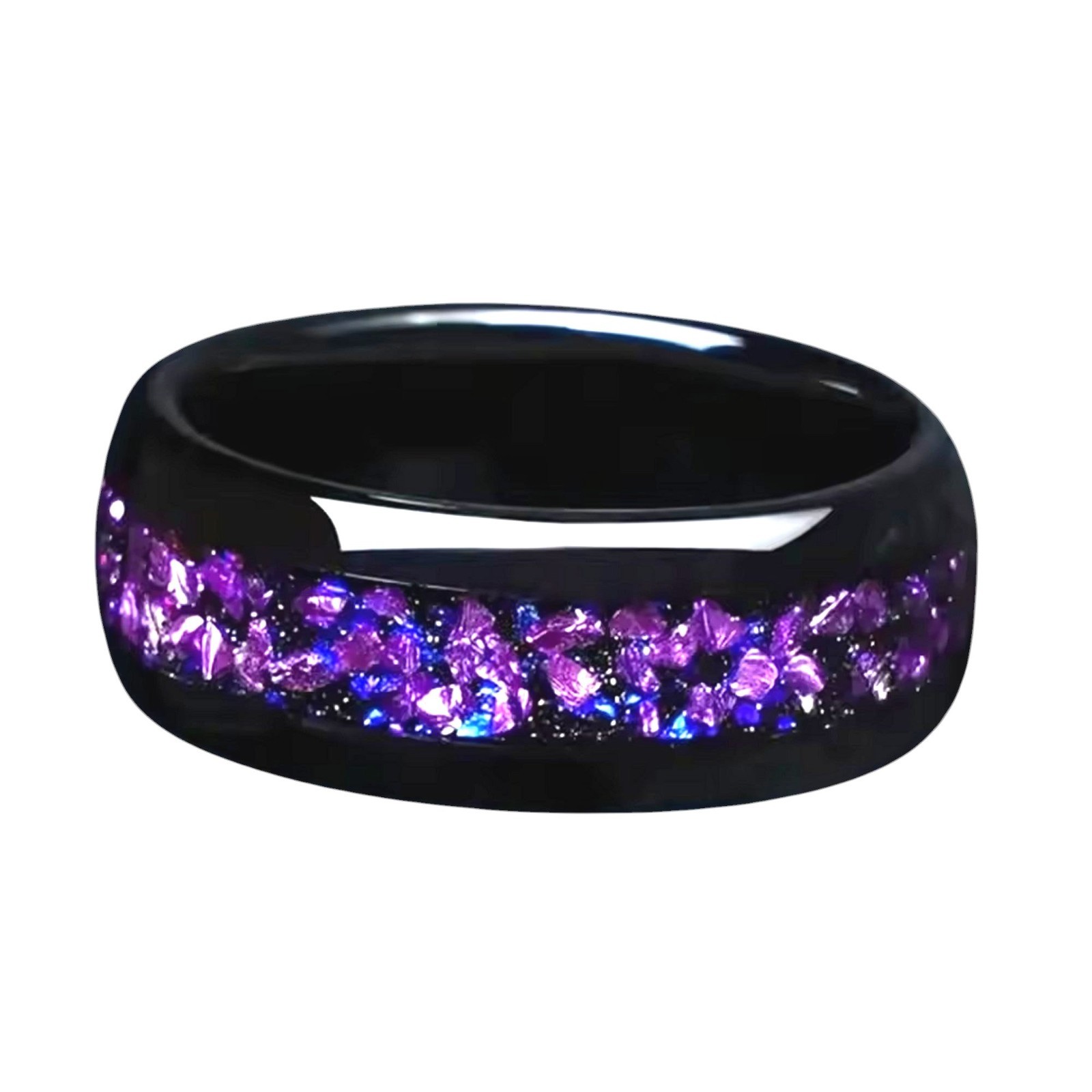 Synthetic Tanzanite Ring Black Stainless Steel Purple Wedding Band Mens Womens