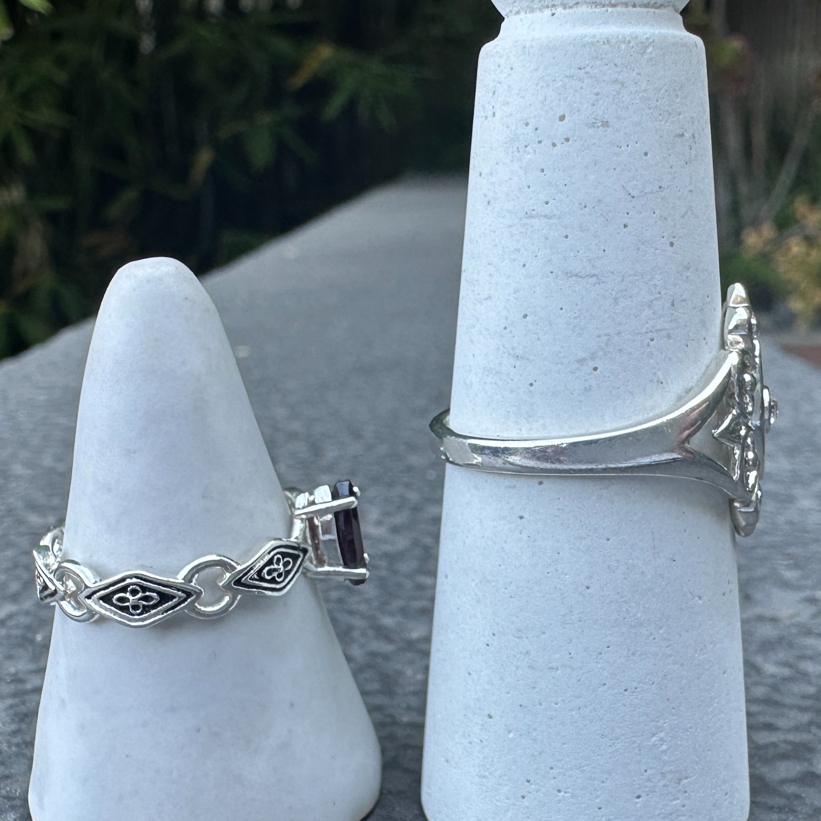 Set of Two Dainty Sterling Silver Rings – Sizes 8 & 9 w Garnet & CZ, 4.9g