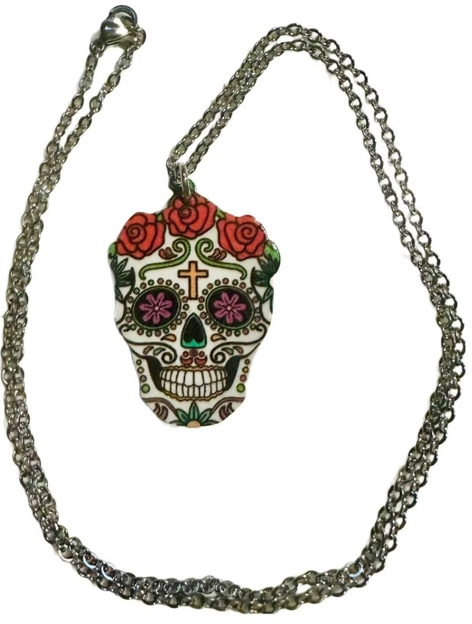Dia de los Muertos necklace or earrings – made to order! Sugar Skull, Halloween