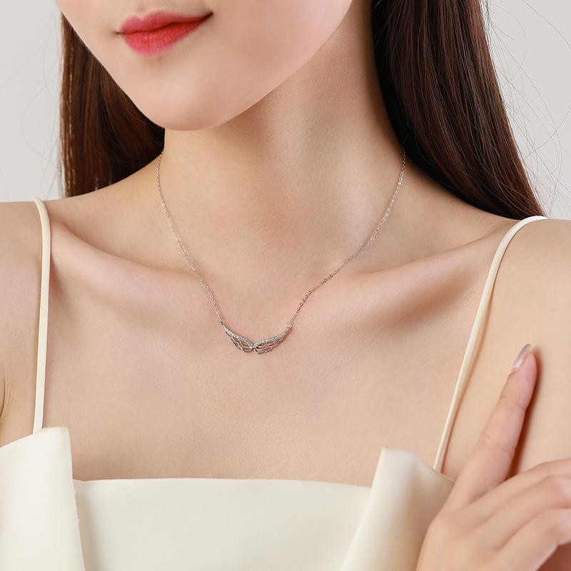 Ailmay 925 Silver Angel Wings Pendant Necklace CZ Classic Women Jewelry