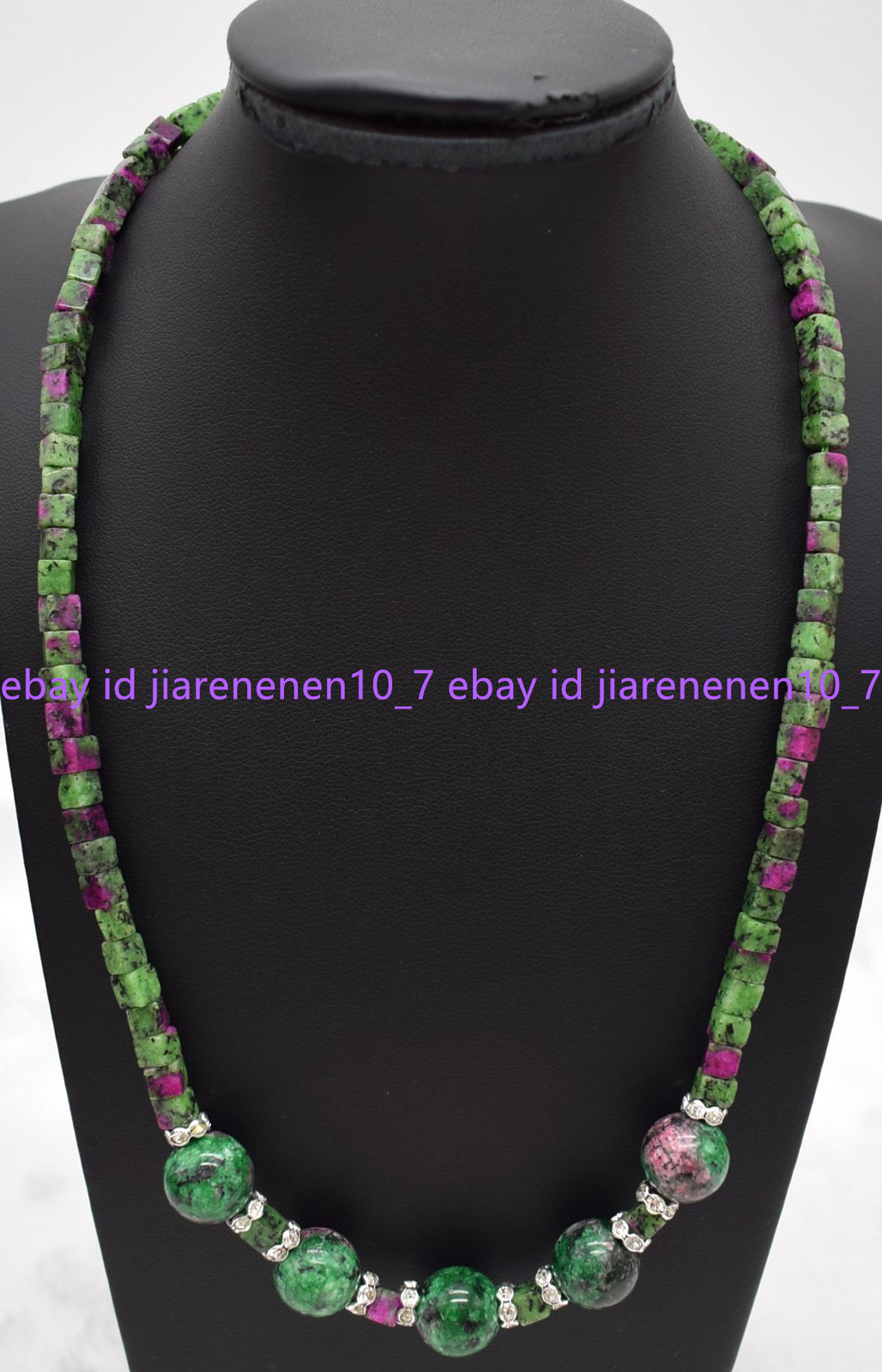 Natural 5x5mm Red Gemstone In Zoisite & Black Apatite Square Gems Necklace