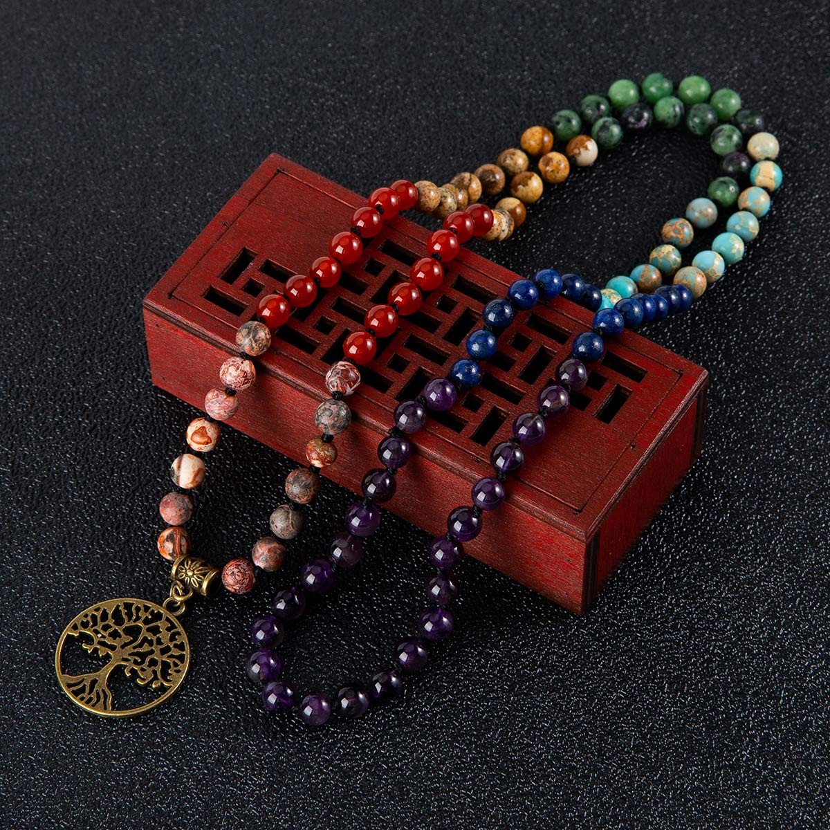 7 Chakra 108 Mala Beads Bracelet Real Gemstone Yoga Meditation Hand Knotted M…