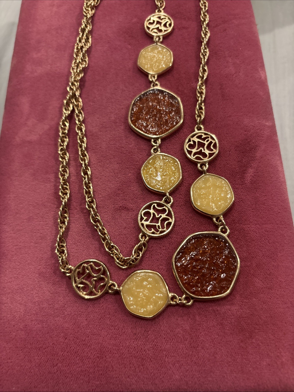 V Elegant Gold Tone Chain With Charm 38 Inches Long