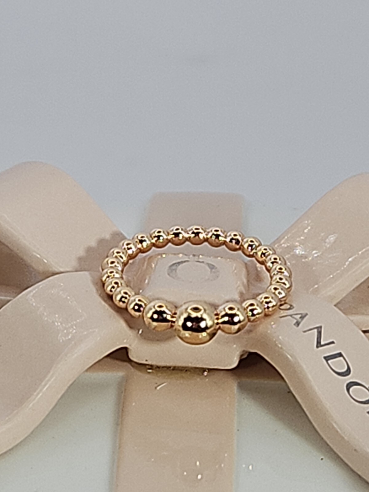 Authentic Pandora Rose-Gold Plated String of Beads Ring #187536 Sz. 6.0 US/52 EU
