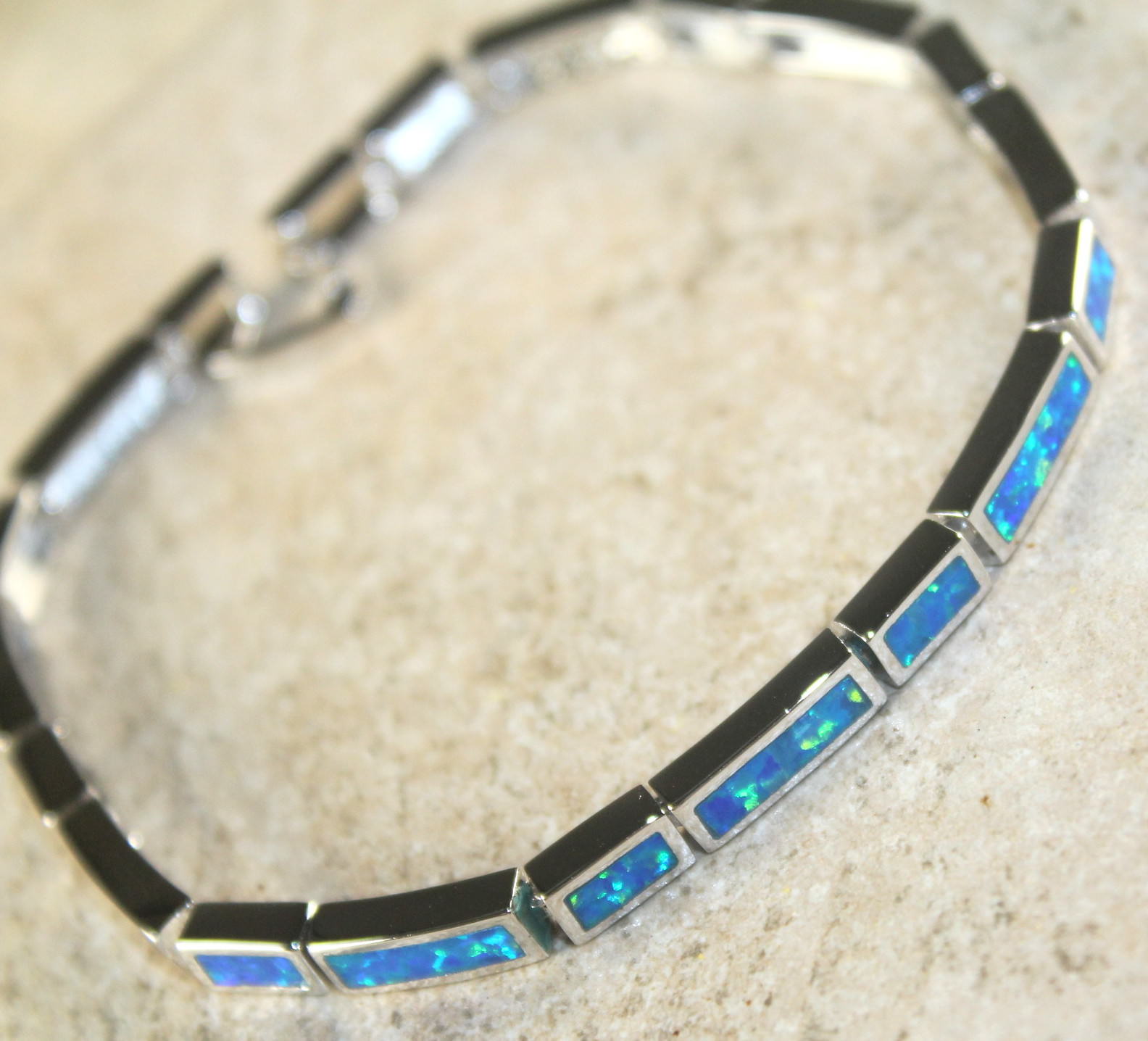 Silver Elegant Blue Fire Opal Bracelet