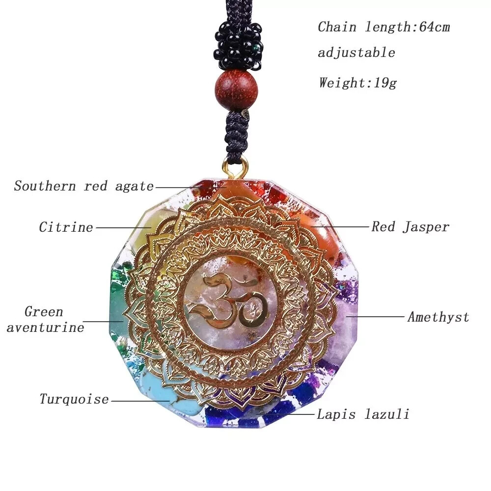 7 Chakra Natural Crystal Orgonite Pendant Healing Talisman Resin Unisex Necklace