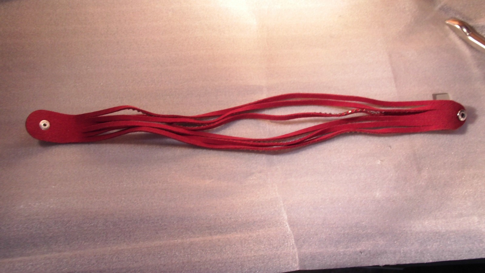 Bracelet – Rhinestone Wrap 6 Layer Red Suede, Snap Closure – More Below