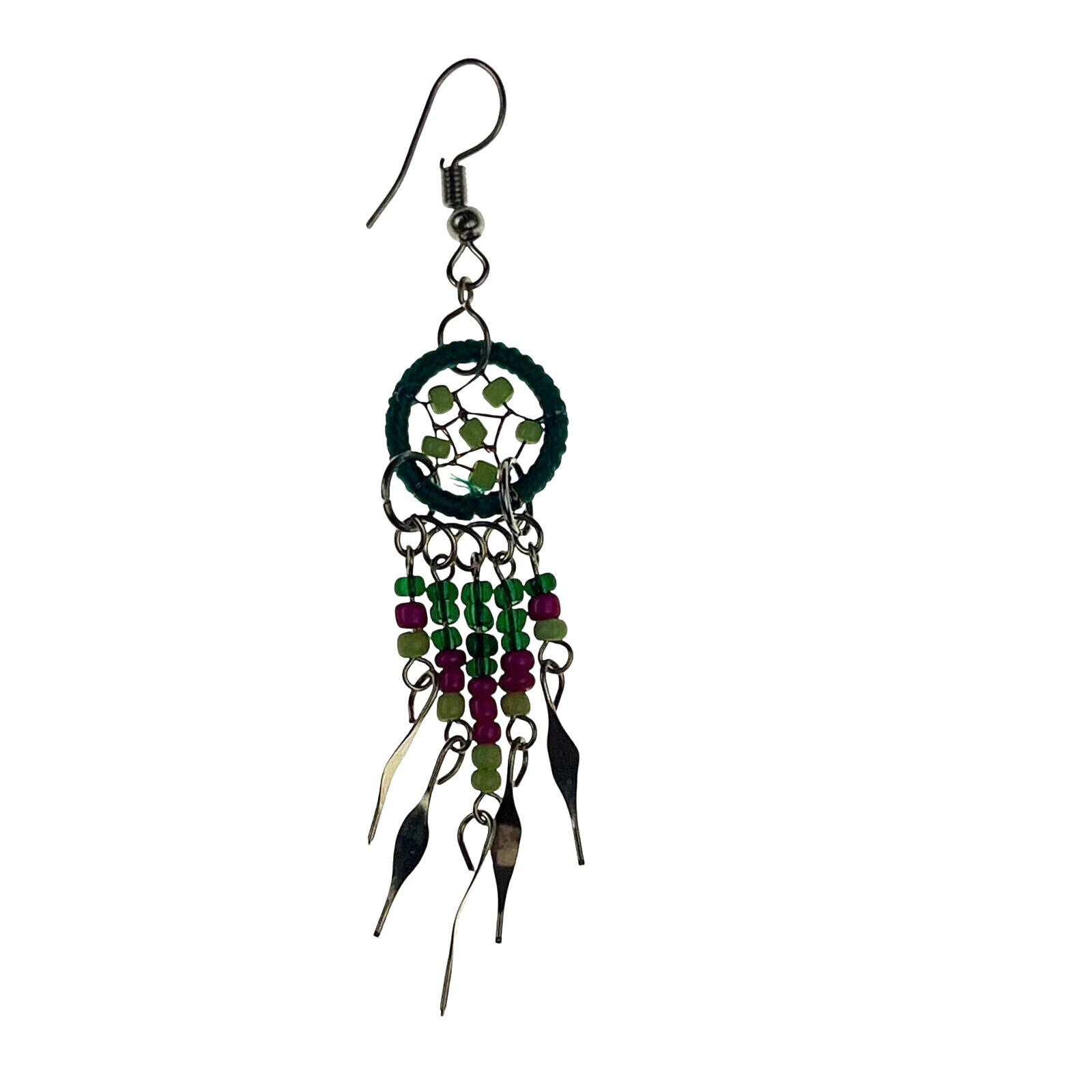 Handcrafted Green Dream Catcher Earrings Beaded Spirit of Nature Native Design