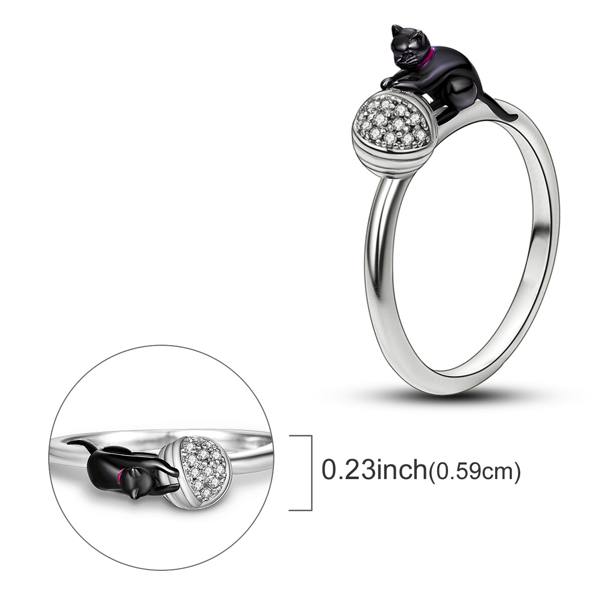 MULA Original Black Cat Yarn Finger Ring CZ For Women Jewelry 925 SterlingSilver