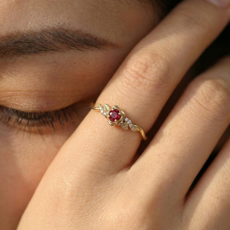 2.39 Ct Round Cut Simulated Ruby Women Engagement Ring 14k Yellow Gold Plated