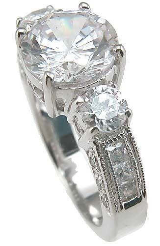3.8 CARAT .925 STERLING SILVER ROUND CUT 3 STONE CUBIC ZIRCONIA ENGAGEMENT RING