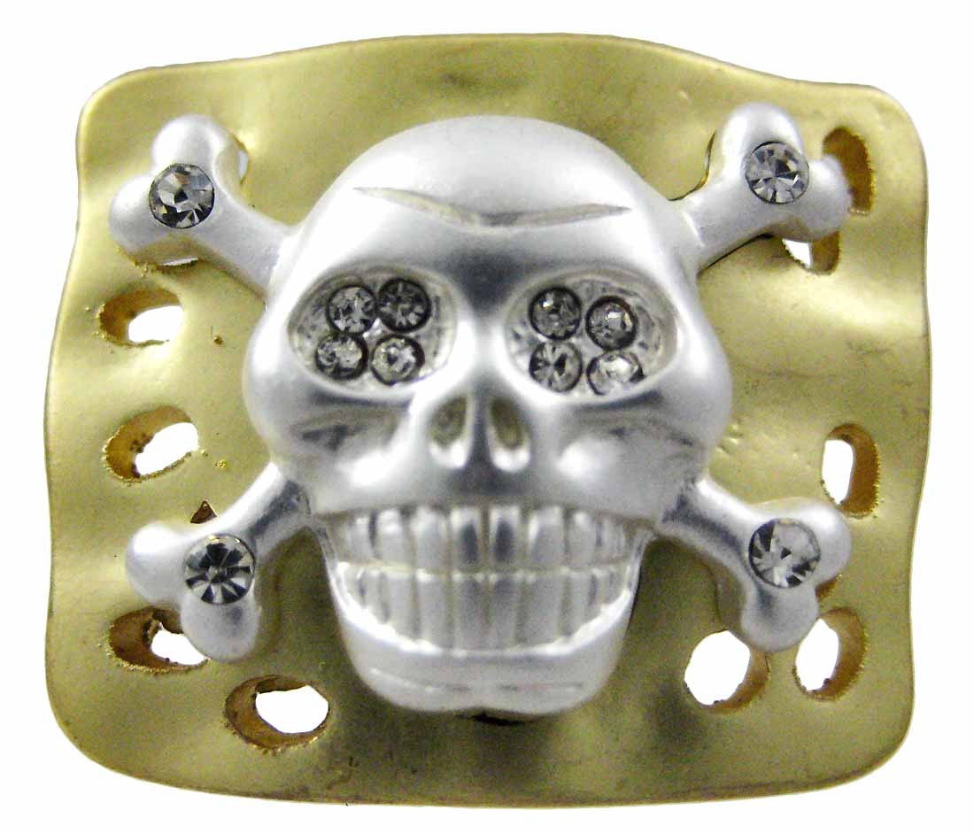 Zeckos Rhinestone Skull & Crossbones Goldtone Stretch Ring