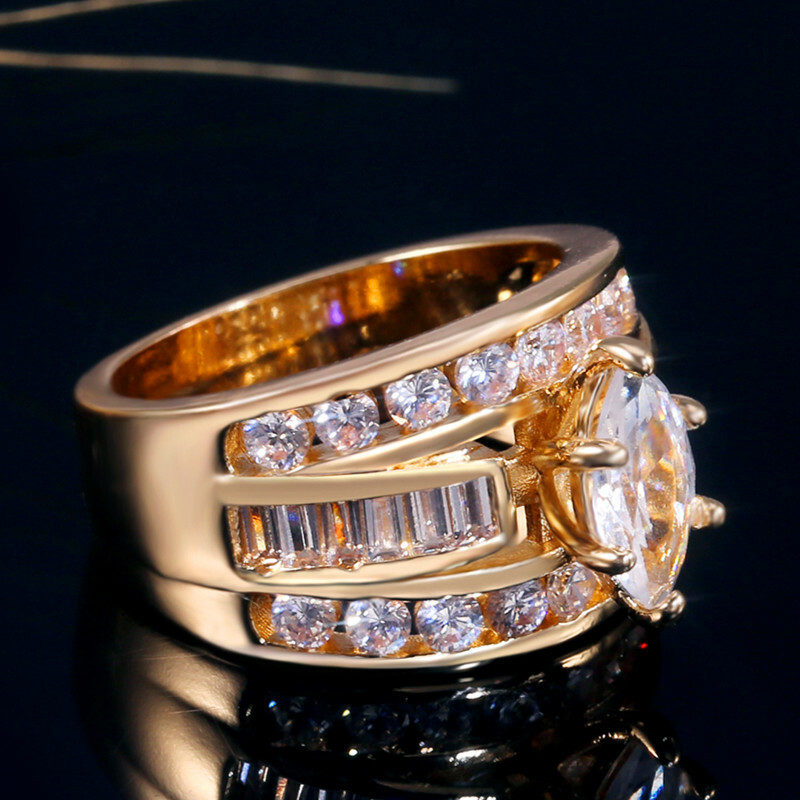 18k Yellow Gold Plated Women Ring Cubic Zircon Wedding Ring Sz 6-10