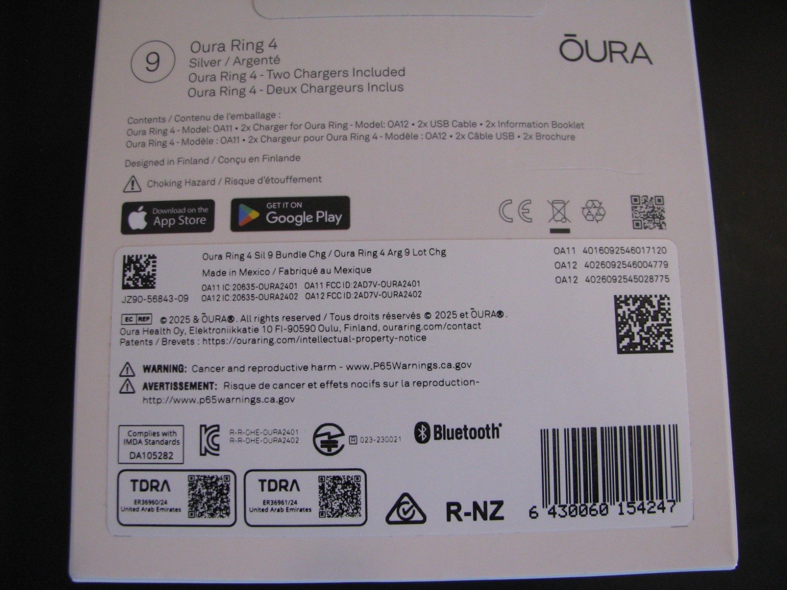 Oura Ring 4 Silver Smart Ring Sz 9 Health Sleep Heart Rate Tracker W/2 Chargers