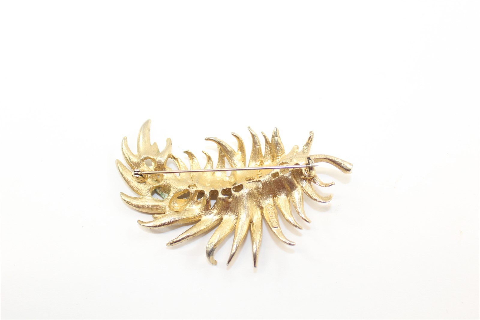 Brooch Fern Leaf Gold-Tone Alloy Signed B.S.K. 3 1/4″ Long Vintage